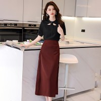 现货夏装2024新款新中式圆领立体花衬衣百配显瘦半身裙套装