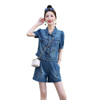 现货，牛仔套装女夏两件套薄款高端欧货短袖时尚休闲洋气全身新款
