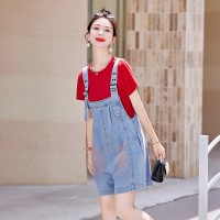 现货背带裤套装女2024夏季新款女装时尚减龄两件套裤子