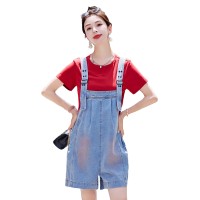 现货背带裤套装女2024夏季新款女装时尚减龄两件套裤子