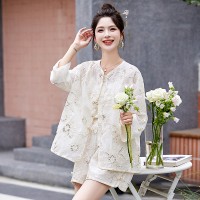 时尚欧款金丝盘扣刺绣新中式套装两件套