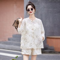 时尚欧款金丝盘扣刺绣新中式套装两件套