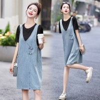 现货两件套牛仔裙女夏季2024年新款宽松遮肉套装裙
