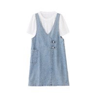 现货两件套牛仔裙女夏季2024年新款宽松遮肉套装裙