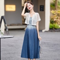 现货2024年夏季新款套装两件套吊带连衣裙+针织开衫