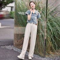 档口现货2024年夏季休闲/淑女新款牛仔两件套套裤