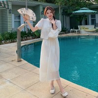 时尚套装女2024夏季新款复古名族风两件套刺绣连衣裙
