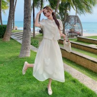时尚套装女2024夏季新款复古名族风两件套刺绣连衣裙