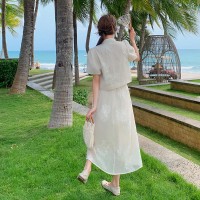 时尚套装女2024夏季新款复古名族风两件套刺绣连衣裙