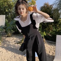 现货夏季减龄连体背带裤时尚两件套装7708有买家秀