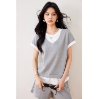 休闲套装女2024夏新款宽松舒适假两件T恤短裤两件套