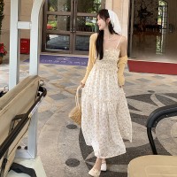 现货法式甜美碎花吊带开叉连衣裙+防晒冰丝小开衫M703