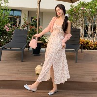 现货法式甜美碎花吊带开叉连衣裙+防晒冰丝小开衫M703