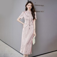 现货夏装新中式盘扣汉服外套香风提花气质优雅半裙百搭套装套裙
