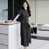 现货夏装新中式盘扣汉服外套香风提花气质优雅半裙百搭套装套裙