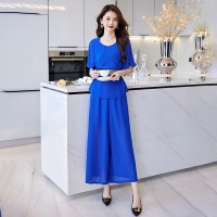 2024年夏季韩版时尚迷人减龄洋气优雅显高显瘦阔腿裤两件套
