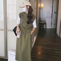 【2024现货】雅致芥末绿T恤套装裙D102