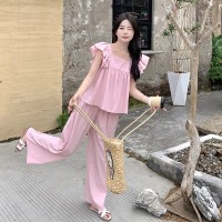 2024年夏季新款套装飞飞袖露背蝴蝶结款时尚减龄套装