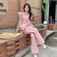 2024年夏季新款套装飞飞袖露背蝴蝶结款时尚减龄套装