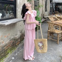 2024年夏季新款套装飞飞袖露背蝴蝶结款时尚减龄套装