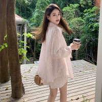 现货2024夏季新款韩版防晒衣衬衫吊带背心气质短裤三件套