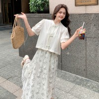 新中式短袖衬衫半身裙两件套155