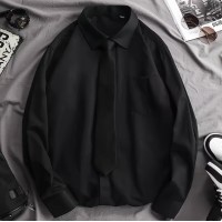 DK制服男长袖春秋白衬衫黑衬衫领带韩版潮流帅气大码休闲日系衬衣