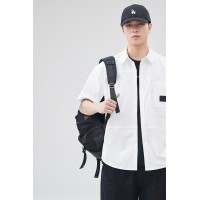 Q夏季新款休闲短袖衬衫男日系高街潮流宽松小清新拼接撞色衬