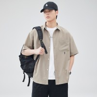Q夏季休闲短袖衬衫男日系高街百搭潮流宽松小清新纯色衬衣