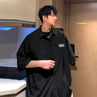 CH007休闲复古短袖衬衫男夏季新款潮流高级感痞帅青少年寸衣