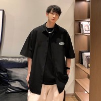 CH007休闲复古短袖衬衫男夏季新款潮流高级感痞帅青少年寸衣