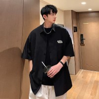 CH007休闲复古短袖衬衫男夏季新款潮流高级感痞帅青少年寸衣