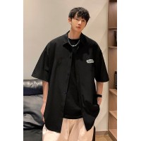 CH007休闲复古短袖衬衫男夏季新款潮流高级感痞帅青少年寸衣