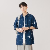满印花衬衣复古时尚短袖衬衫男士上衣夏季新品