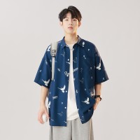 满印花衬衣复古时尚短袖衬衫男士上衣夏季新品