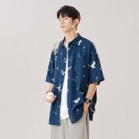 满印花衬衣复古时尚短袖衬衫男士上衣夏季新品