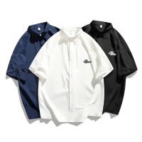 CH004港风复古衬衫夏季男款短袖衬衣青少年宽松休闲外套