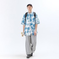 短袖花衬衫女夏季新款设计感小众上衣男女同款舒适宽松印花衬衣