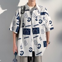 夏季高级垂感短袖衬衫男士韩版ins潮痞帅小众港风宽松花衬衣