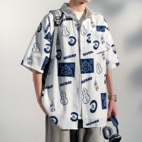 夏季高级垂感短袖衬衫男士韩版ins潮痞帅小众港风宽松花衬衣