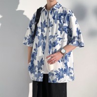 潮花衬衫男士短袖潮流休闲衬衣夏季男装半袖修身冰丝透气薄寸衫