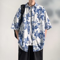 潮花衬衫男士短袖潮流休闲衬衣夏季男装半袖修身冰丝透气薄寸衫