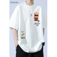 夏季纯棉短袖t恤男生潮牌宽松青少年初中高中学生大童五分袖体恤