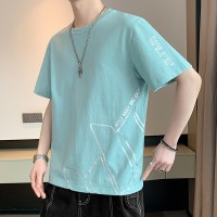 纯棉短袖T恤男士夏季韩版潮流烫金时尚宽松休闲短袖
