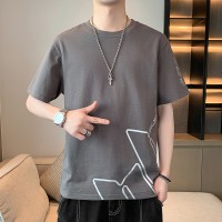 纯棉短袖T恤男士夏季韩版潮流烫金时尚宽松休闲短袖