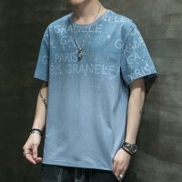 纯棉短袖T恤男士夏季2韩版潮流渐变色时尚宽松休闲短袖