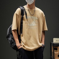 短袖男2024夏季新款美式潮牌字母印花休闲宽松潮流重磅T恤男