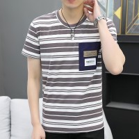 Q夏季短袖t恤男条纹半袖体恤男士韩版潮流上衣服潮牌打底衫男