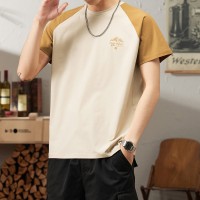 Q新款短袖T恤男夏季潮牌圆领撞色拼接半袖青少年宽松休闲体恤