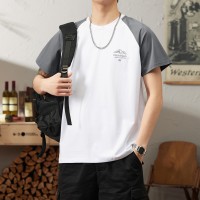 Q新款短袖T恤男夏季潮牌圆领撞色拼接半袖青少年宽松休闲体恤